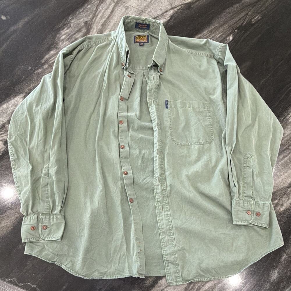 Chaps Ralph Lauren Mens XL Tall Green Button Down Shirt 17.5 34/35 long sleeve